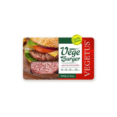 Вегебургер "Делікатесний", без сої, без лактози, 240 г, VEGETUS фото