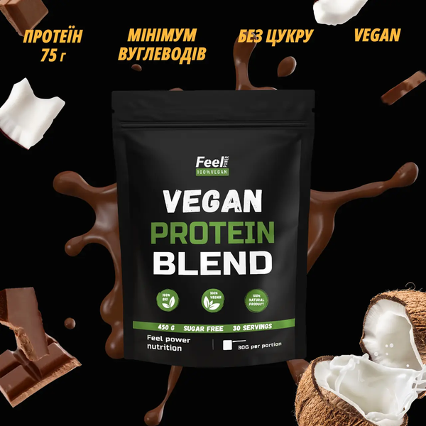 Протеїнова рослинна суміш Blend (Кокос молочний шоколад), 450 г, Feel Power фото