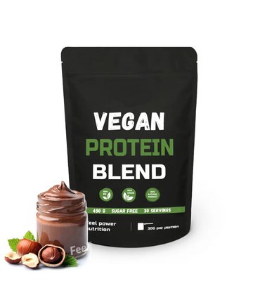 Веганська протеїнова суміш без глютену і лактози «Лісовий горіх у шоколаді», 450 г, Feel Power фото