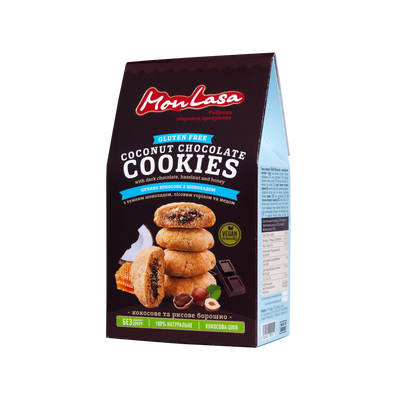 Кокосове печиво з шоколадом, лісовим горіхом і медом, без лактози, без козеїну, без цукру, 120 г, MonLasa фото