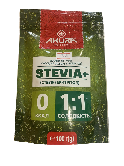 Добавка дієтична "Солодкий екстракт з листя стевії+еритрол, 70г, AKURA фото