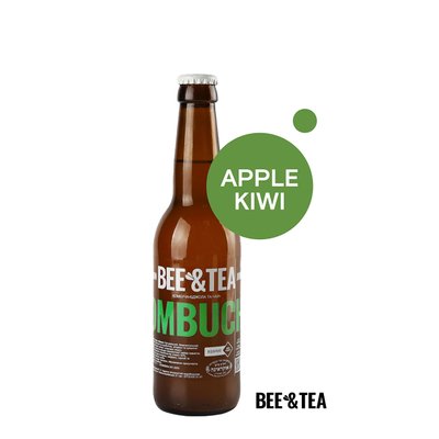 Натуральний безалкогольний напій Комбуча "Яблуко-ківі", 330 мл, Bee&Tea фото