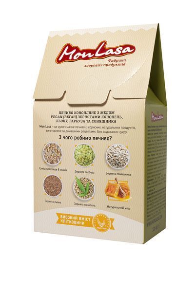 Печенье конопляное без лактозы с медом MonLasa 120 г фото