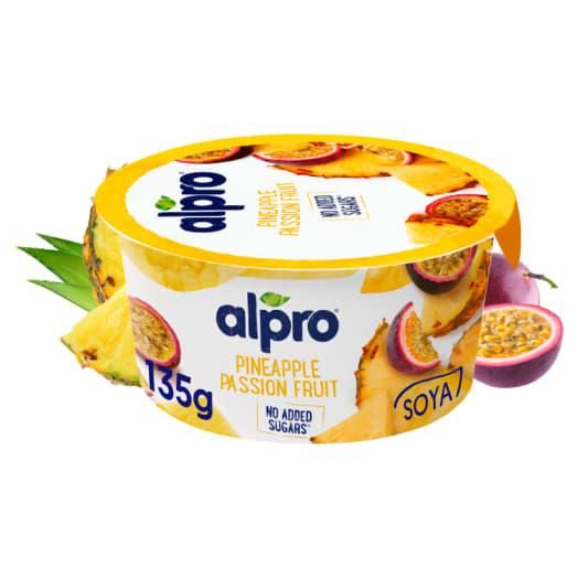 Йогурт соевый, ананас-маракуйя, без сахара, ферментированный, 135 г, стакан Alpro фото