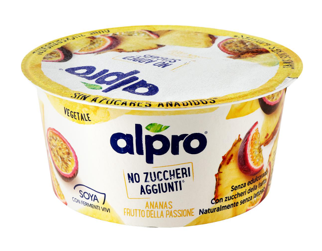Йогурт соевый, ананас-маракуйя, без сахара, ферментированный, 135 г, стакан Alpro фото