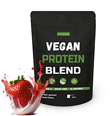 Веганская протеиновая смесь без глютена и лактозы Blend (Клубничный милк-шейк), 450 г, Feel Power фото
