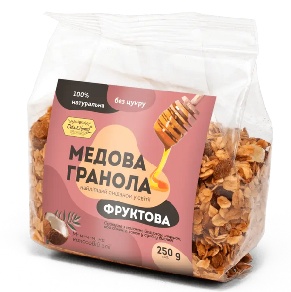 Гранола натуральна Фруктова на меду без цукру, 250 г, Oats&Honey фото