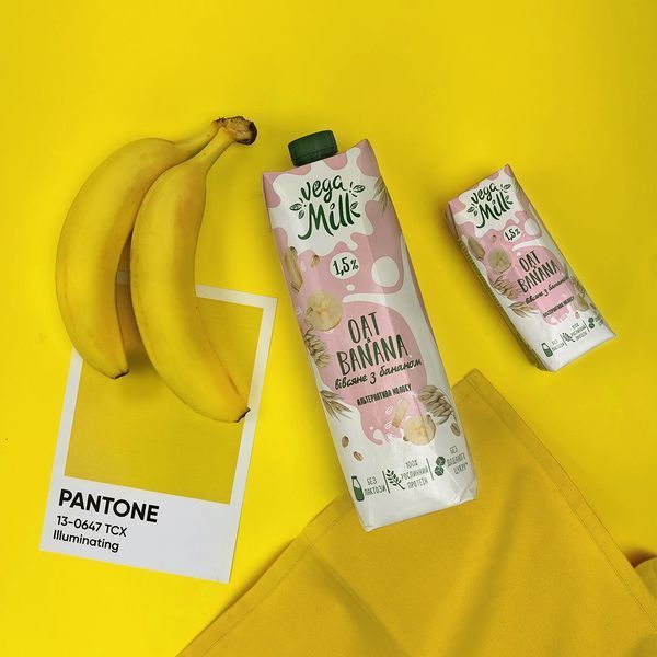 Растительное молоко овсяное с бананом, без сахара, на стевии, 950 мл, Vega Milk фото