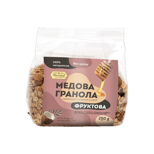 Гранола натуральна Фруктова на меду без цукру, 250 г, Oats&Honey фото