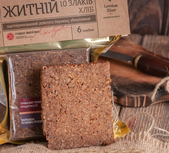 Хлеб Ржаной 10 злаков пастеризованный, с глютеном, без дрожжей, без сахара, без лактозы, 300 г, Lemas Elixir фото