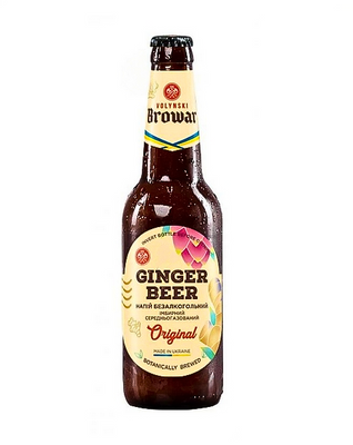 Безалкогольный напиток, среднегазированный, Имбирное пиво, 0,35 л, Волынский Бровар Ginger Beer фото