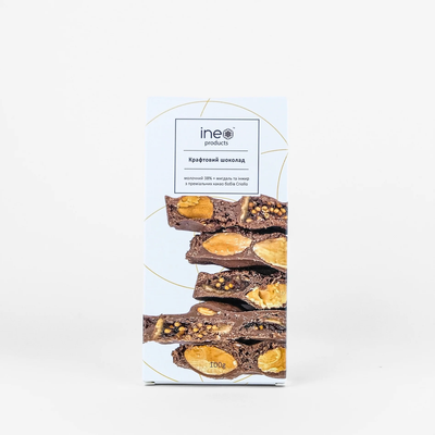 Молочний крафтовий шоколад з мигдалем та інжиром, на тростинному цукрі, 100 г, Ineo фото
