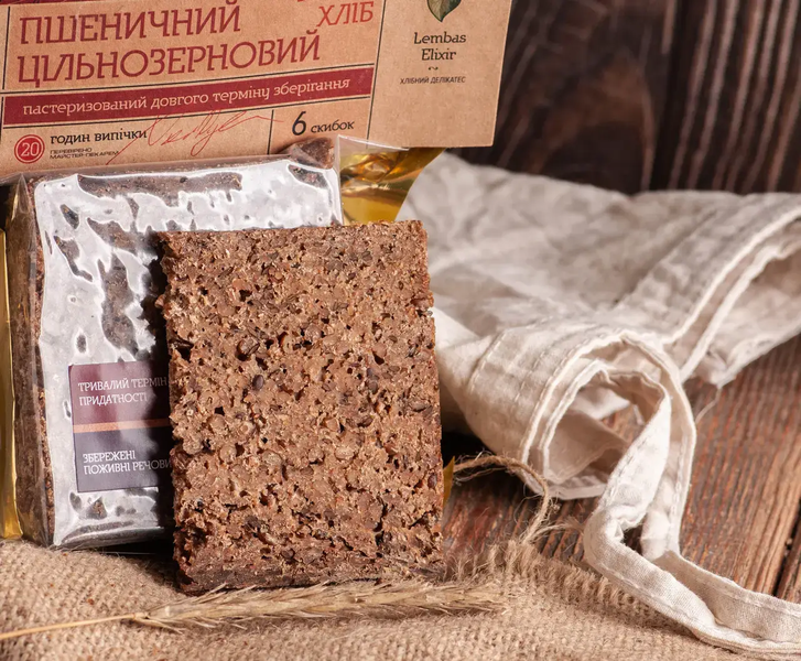 Хліб Пшеничний цільнозерновий пастеризований, з глютеном, без дріжджів, без лактози, 300 г, Lemas Elixir фото