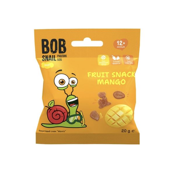 Фруктовий снек Манго без цукру, без глютену, 20 г, Bob Snail фото