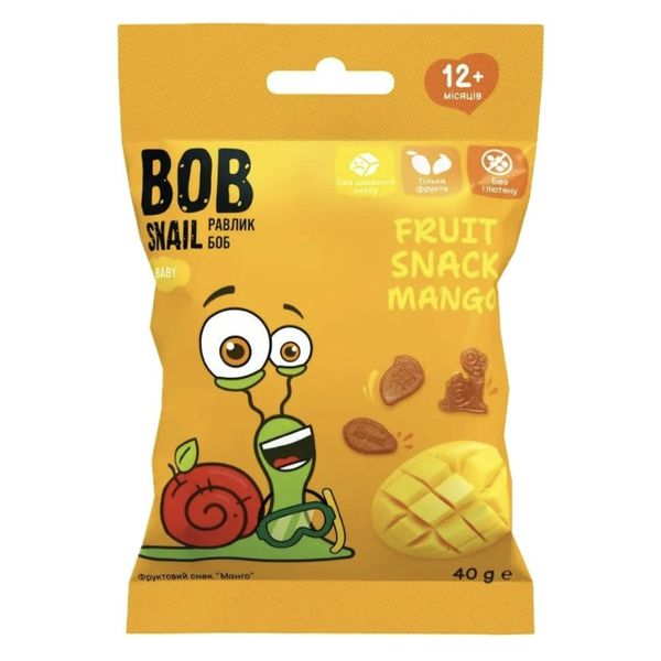 Фруктовий снек Манго без цукру, без глютену, 40 г, Bob Snail фото