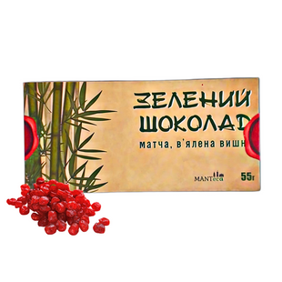 Зеленый шоколад Матча вяленная вишня, натуральный, без сахара, 55 г, Manteca фото