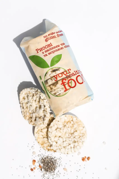 Натуральні рисові хлібці з насінням чіа, без глютену, 100 г, Bifood фото
