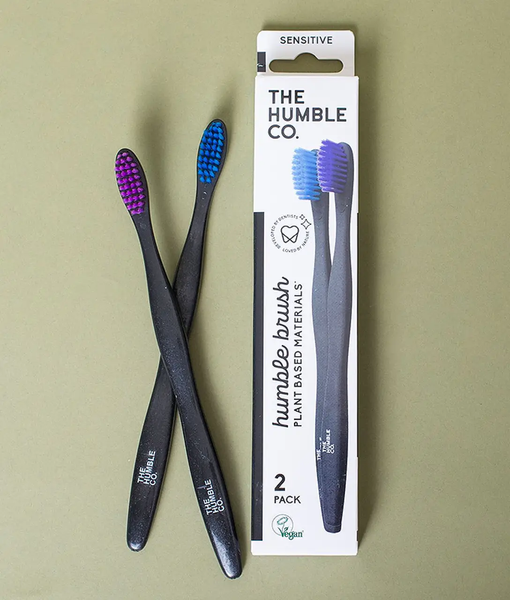 Зубная щетка для взрослых мягкая, 2 шт голубая/фиолетовая, The Humble Co фото