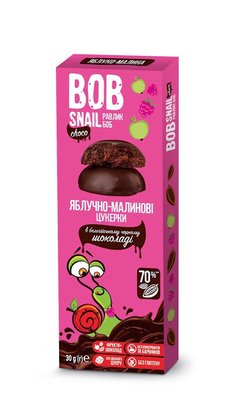 Натуральні Яблучно-Малинові цукерки у чорному шоколаді, 30г SNAIL BOB фото