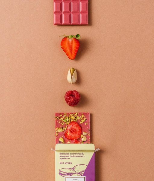 Шоколад с клубникой, малиной и фисташкой, 25 г, Healthy Choice фото