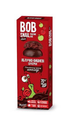 Натуральные Яблочно-Вишневые конфеты в чёрном шоколаде, 30г BOB SNAIL фото
