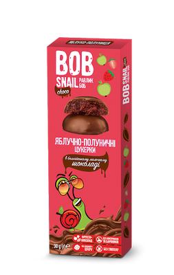 Натуральные Яблочно-Клубничные конфеты в молочном шоколаде, 30г BOB SNAIL фото