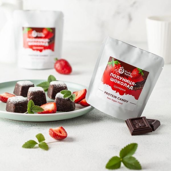 Протеиновые конфеты Клубника-Шоколад, 60 г, Fruity Yummy фото