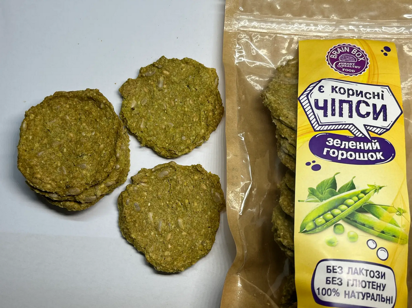 Чіпси натуральні зелений горошок без глютену, консервантів, ароматизаторів, 80 г, Brain Box фото