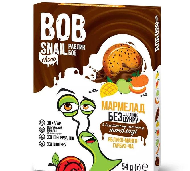 Натуральный мармелад Яблоко-манго-тыква-чиа в молочном шоколаде, 54г BOB SNAIL фото